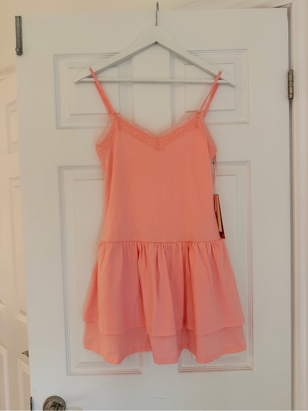 NWT Stella Cruz Coral Pink Lace Ruffle Mini Dress Size M